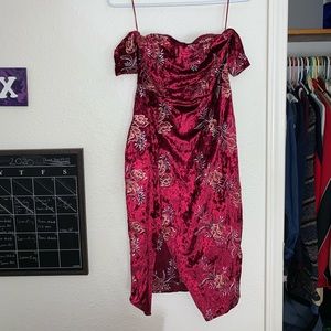 Maroon fitted dress, half slit in front